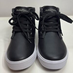 NWT Nautica Black Leather Hi-Top Shoes with White Sole